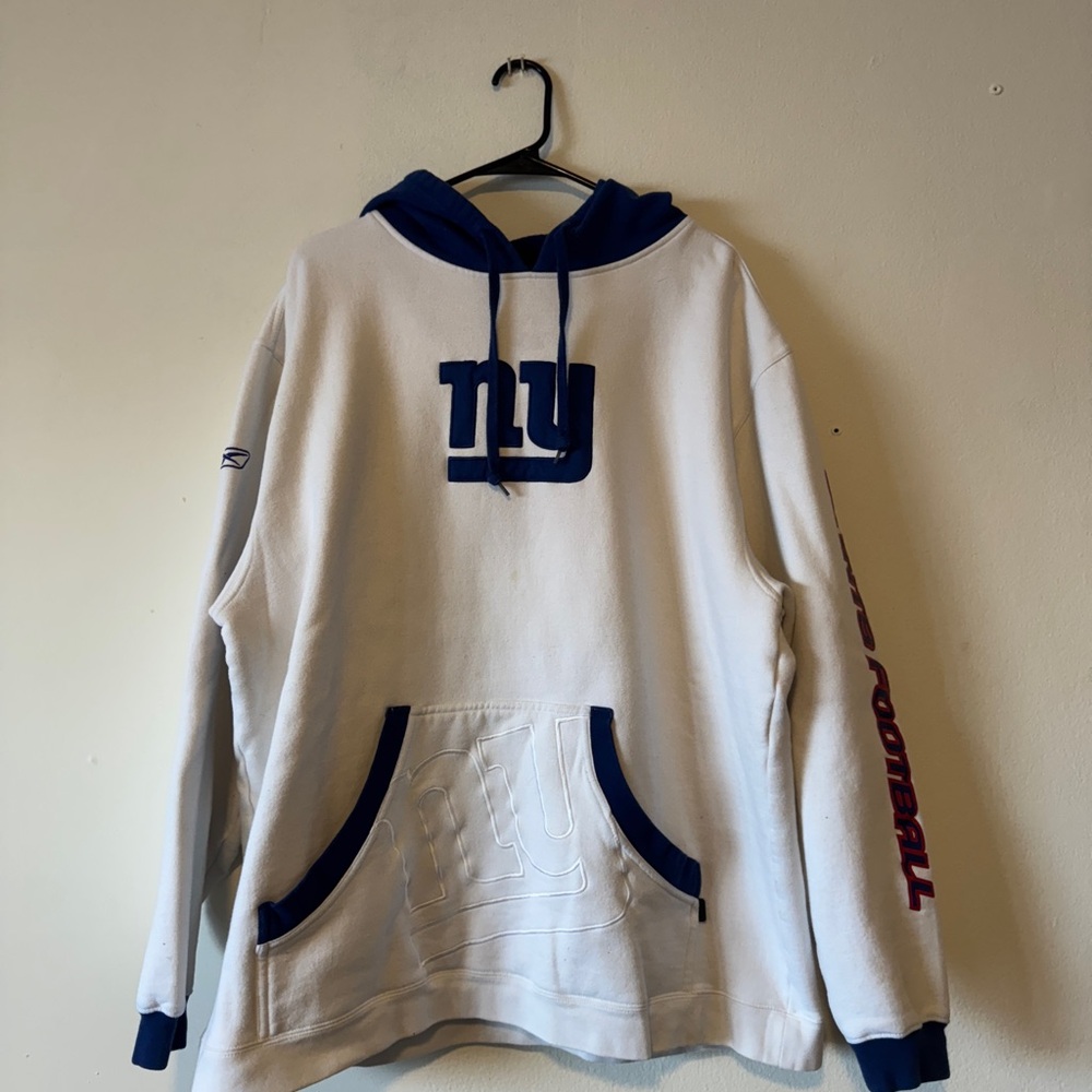 Y2K New York Giants Men’s White Blue Embroidered Hoodie NFL XL